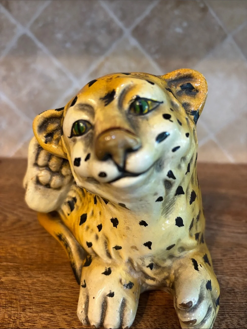 Vintage Hand-painted Ceramic Jaguar/Cheetah/Leopard Figurine -Made in Portugal